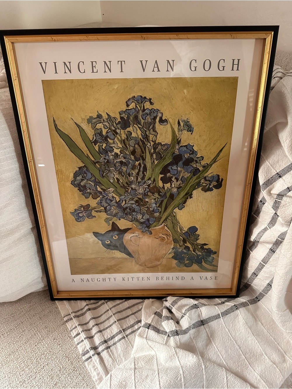 20x16” Irisis byVincent Van Gogh 'A Naughty Kitten Behind a Vase